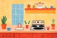 Kitchen drawing houseplant countertop. AI generated Image by rawpixel.