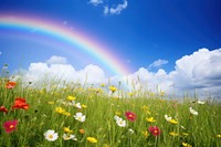 Wildflower rainbow field sky. AI generated Image by rawpixel.