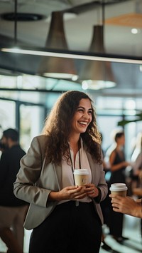 Plus-size office woman smile adult mug. 