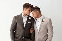 Gay wedding tuxedo adult white background. 