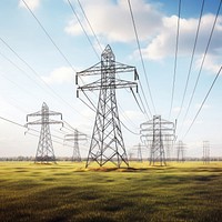 Electricity pylons electricity cable electricity pylon. AI generated Image by rawpixel.