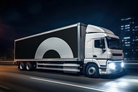 Black trailer truck, transporting vehicle with design space