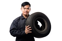 Tire mechanic portrait wheel. 