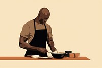 Bald black man cooking apron adult tableware. 