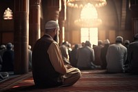 Muslim people praying inside mosque adult spirituality architecture. AI generated Image by rawpixel.