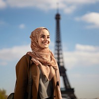 Muslim young adult woman student architecture portrait scarf. 