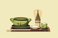 Japanese traditional green matcha refreshment container tableware.