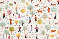 Walking dog pattern drawing people. 