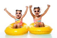 Inflatable sunglasses swimming tubing. 