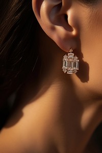 Emerald cut diamonds earring jewelry luxury accessories. AI generated Image by rawpixel.