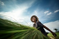 Woman working sustainable farming agriculture outdoors portrait. 