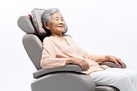 Massage chair sitting female adult. 