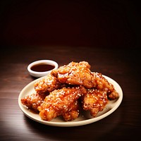 Chicken honey glaze fried food meat. 