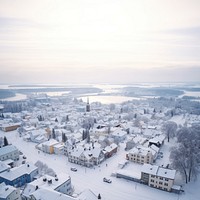 Snow city architecture cityscape. 