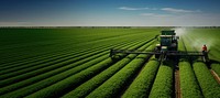 Green crops harvesting outdoors horizon. 