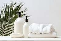 White cosmetic bottles towel cosmetics container. 