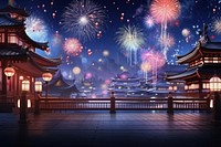 Fireworks festival night architecture illuminated. AI generated Image by rawpixel.