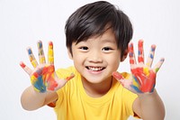 Asian children smile hand finger. 