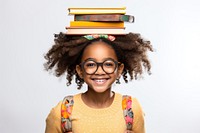 Black children girl glasses publication portrait. 