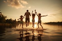 Happy family child lake swimming. AI generated Image by rawpixel.