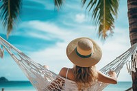 Woman on hammock, Summer vacation. 