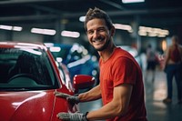 Car wash vehicle adult happy. 