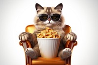 Cat wear sunglasses chair popcorn cartoon. AI generated Image by rawpixel.