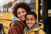 Child bus cheerful portrait