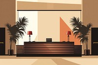 Hotel front desk architecture furniture lobby.