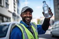 City cleaner smiling bottle adult. 