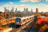 Commuter train city architecture cityscape. 