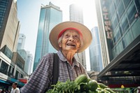 Old asian lady farmer adult city. 