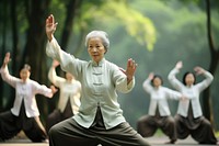 Senior Asian women doing Tai Chi exercise. AI generated Image by rawpixel.