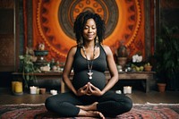 Black pregnant woman yoga sitting sports. AI generated Image by rawpixel.