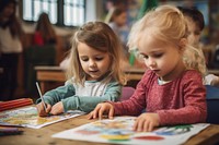 Kids drawing together student child concentration. AI generated Image by rawpixel.