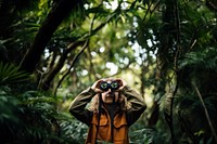 Binoculars outdoors forest nature. 