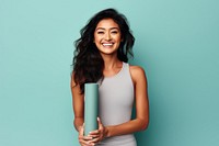 Yoga mat portrait smiling smile. 