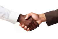 Hand handshake white background agreement. 