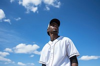 Baseball player adult outdoors athlete. 