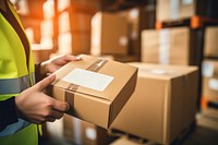 Scanning barcode cardboard box warehouse. 