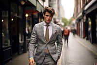 Suit street necktie walking. 