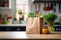 Paper grocery bag food kitchen plant. 