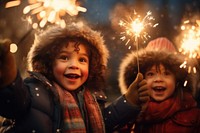 Sparkler portrait outdoors sparks. 