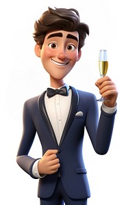 Champagne cartoon tuxedo white background. 