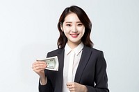 Young Women money holding smile. 