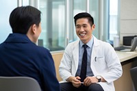 Psychiatrist hospital patient smiling. 