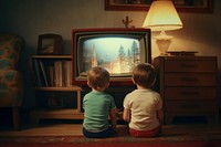 Television furniture child togetherness. AI generated Image by rawpixel.