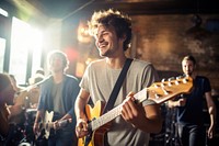 French man enjoying a band playing musician guitar adult. 