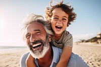 Grandchild cheerful laughing outdoors. 