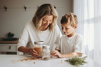 Child kitchen cooking adult. 